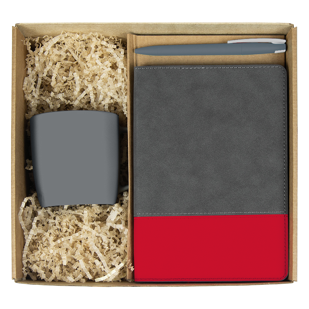 Набор подарочный Solution Prestige Trio ( ежедневник Flexy Treviso Nuba Sand Color, кружка Casa Grande Lupin Soft, ручка Zorro), серый с красным