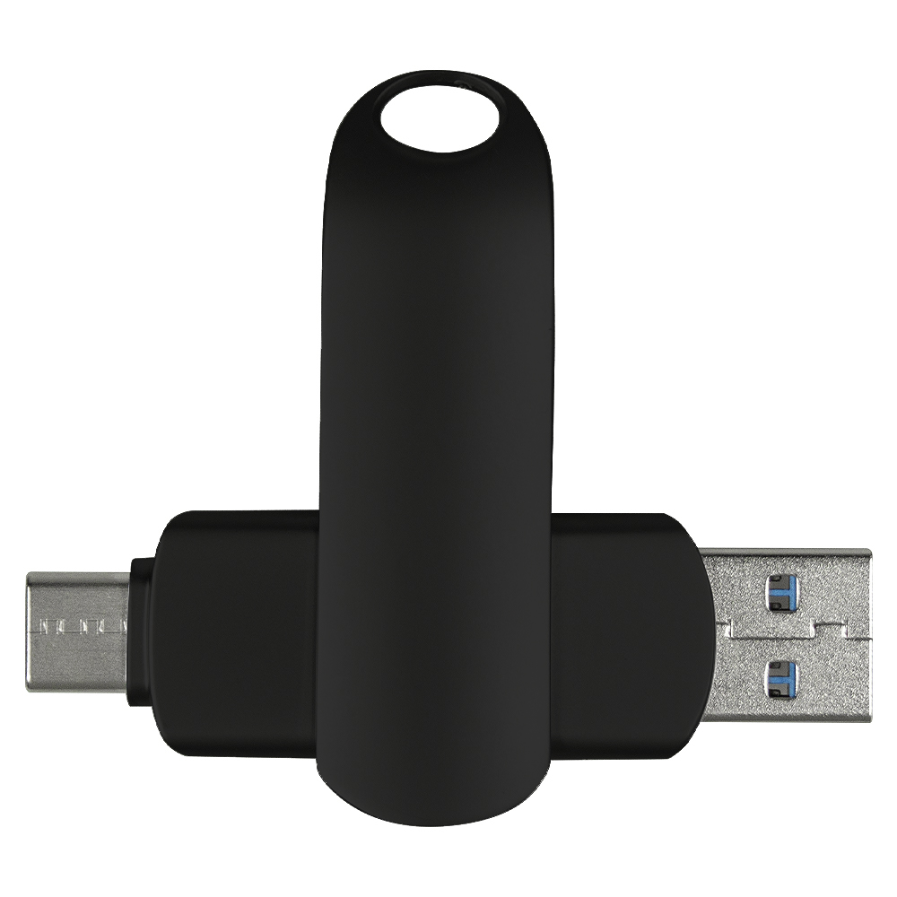 Флеш накопитель  USB 3.0 + TYPE C Cupertino, металл, черный матовый