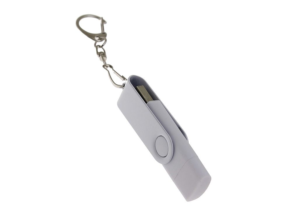 USB-флешка на 16 Гб 2 в 1 поворотный механизм, c дополнительным разъемом Type-C с одноцветным металлическим клипом, белый
