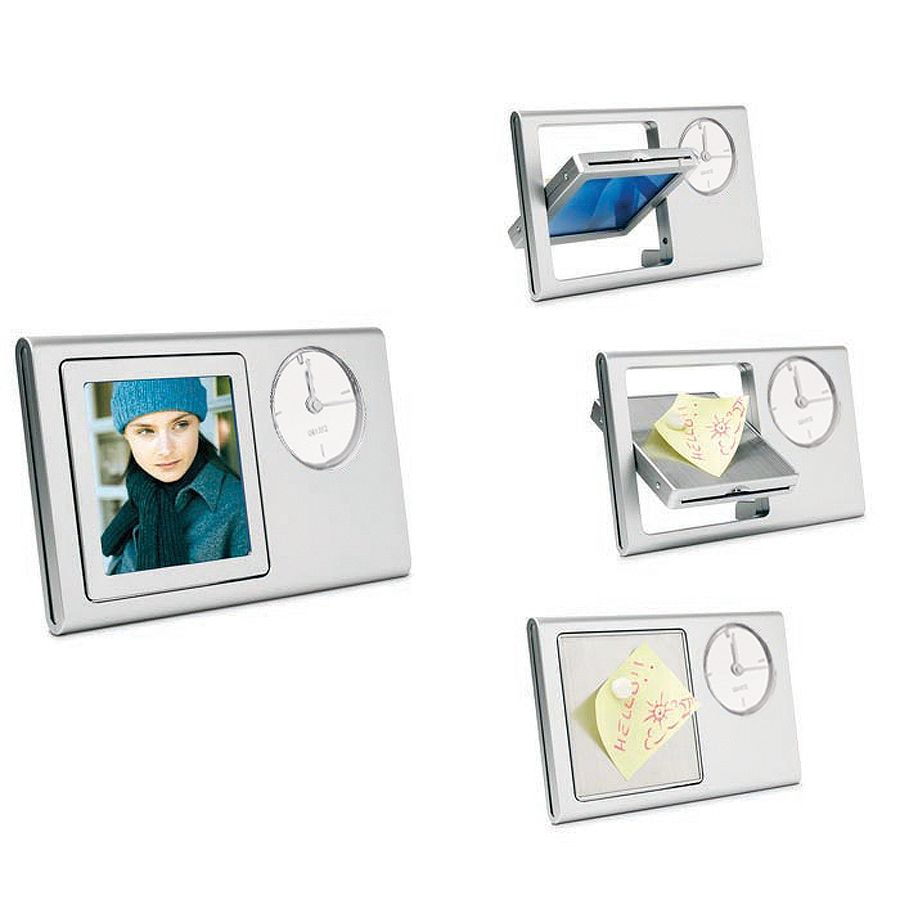 Часы   "Берма" с фоторамкой и магнитами для записок,  белый; 15х9х1 см; пластик, металл; тампопечать