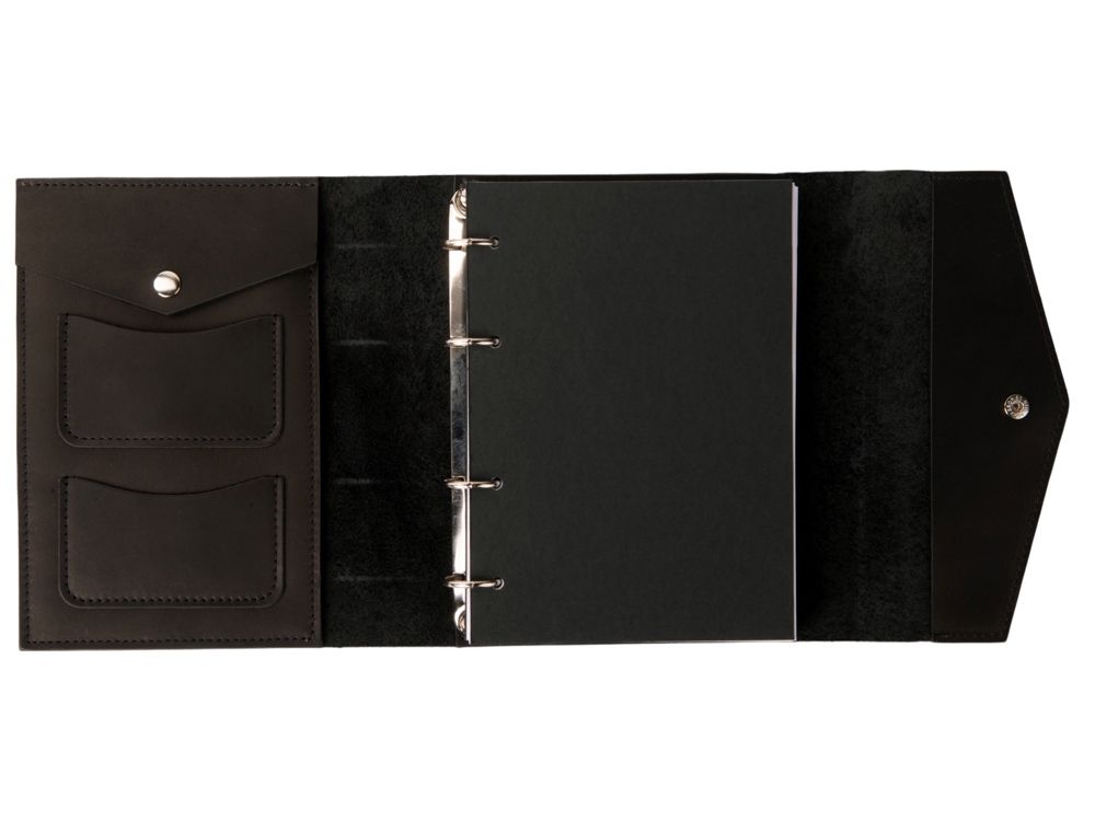 Блокнот кожаный А5 на кольцах, черный