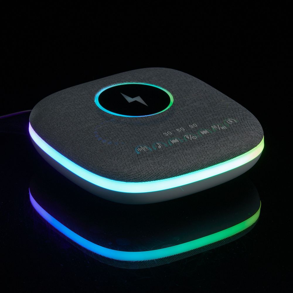 Bluetooth колонка с беспроводной зарядкой и подсветкой Terrafonic, серая