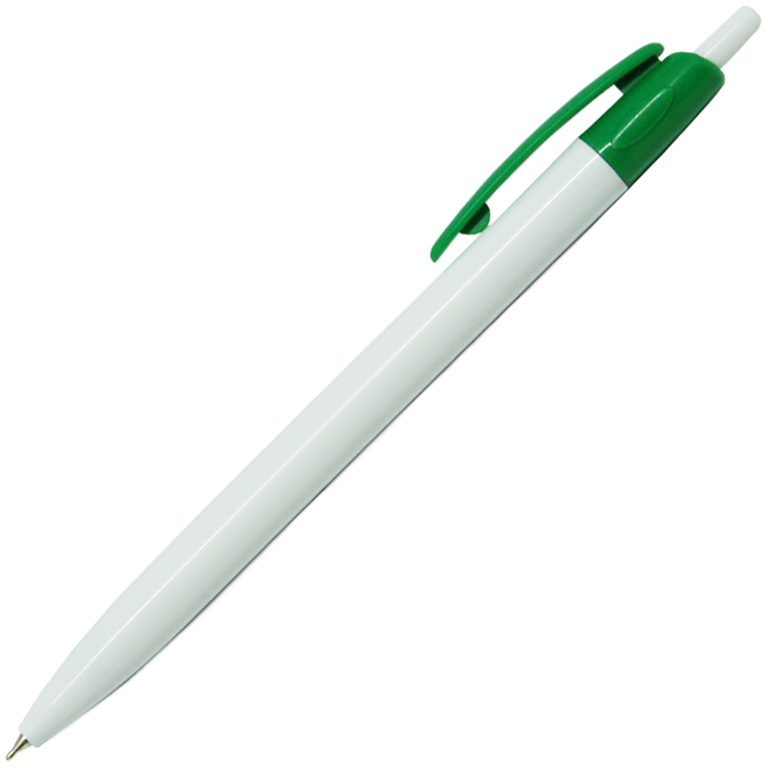 Ручка шариковая, пластиковая, белая/зеленая