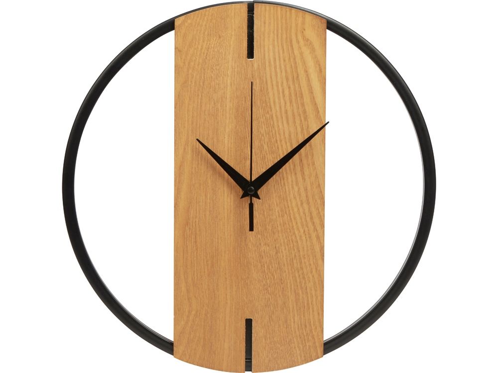 Деревянные часы с металлическим ободом, диаметр 30 см, "Time Wheel", натуральный/черный