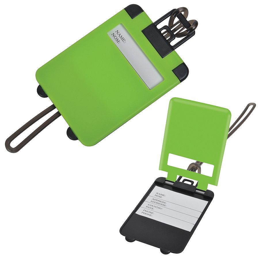 Бирка багажная  "Чемодан";  ярко-зеленый,  5.6*7.8 см; пластик; тампопечать