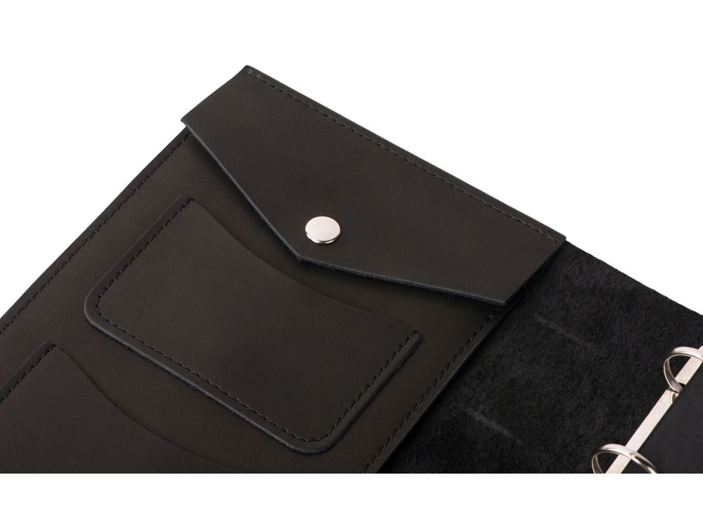 Блокнот кожаный А5 на кольцах, черный