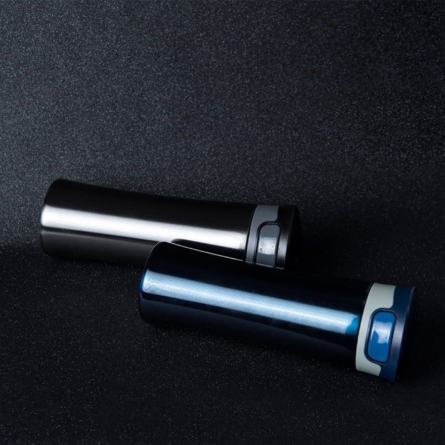 Термокружка дорожная  вакуумная DISCOVER; 450 мл; серый,  пластик, металл; лазерная гравировка