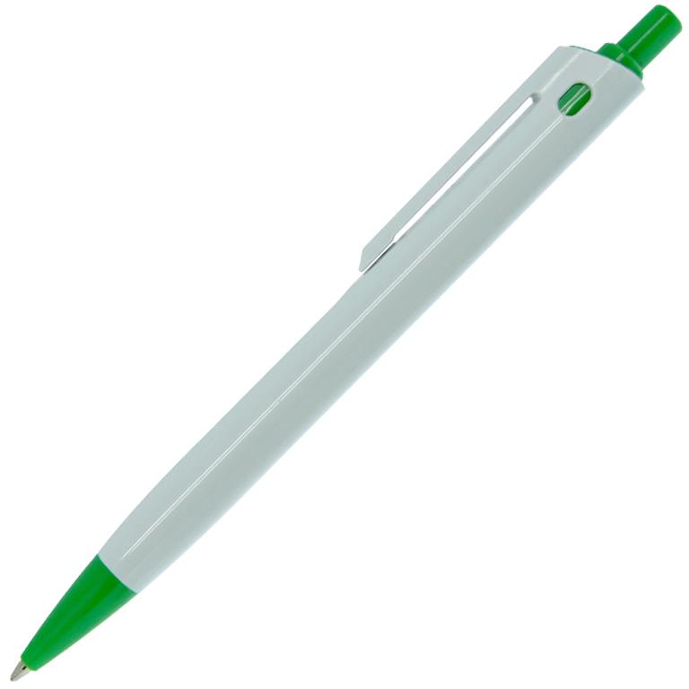 Ручка шариковая, пластиковая, белая/зеленая