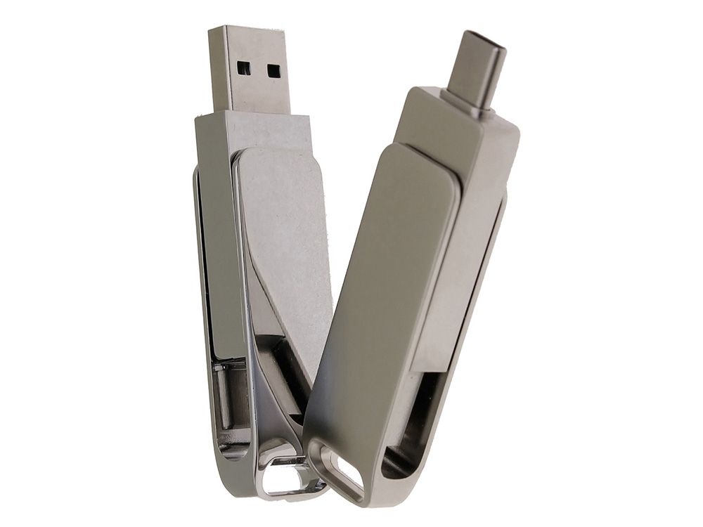 USB 3.0- флешка на 16 Гб с поворотным механизмом и дополнительным разъемом Type-C