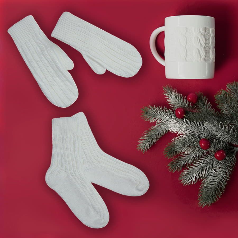 Набор подарочный WINTER WELL: кружка, варежки, носки, белый