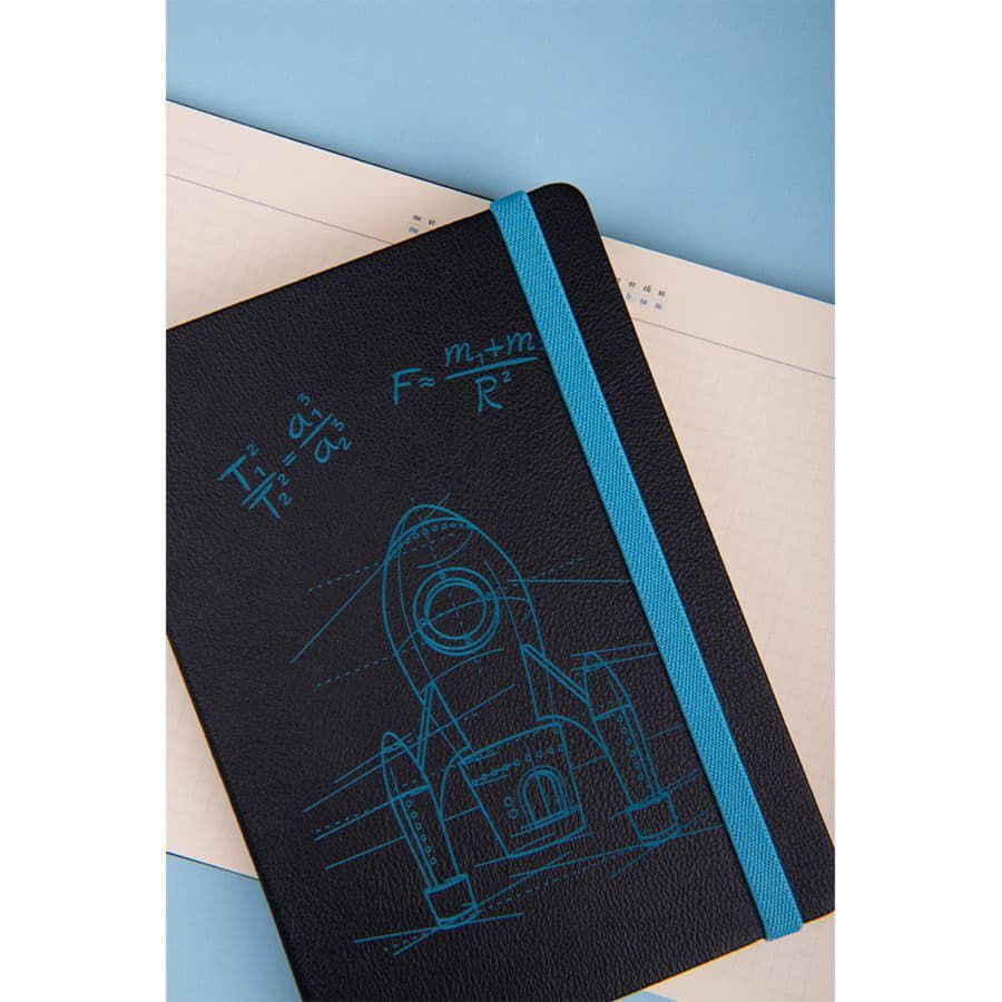 Ежедневник недатированный Ray, А5, черный/голубой, кремовый блок, без обреза