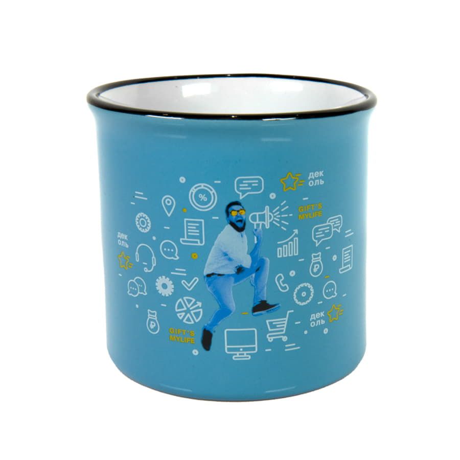 Кружка CAMP, голубая  с черным кантом, 280мл, тонкая керамика,