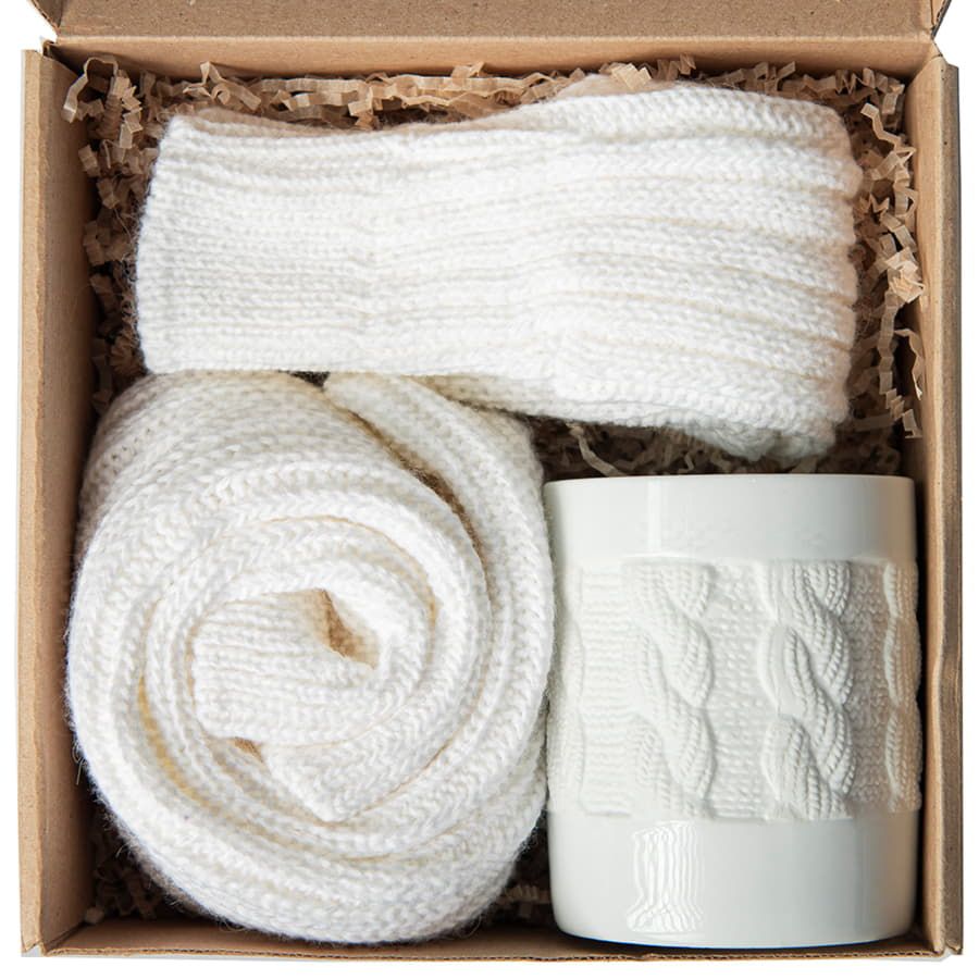 Набор подарочный WINTER WELL: кружка, варежки, носки, белый