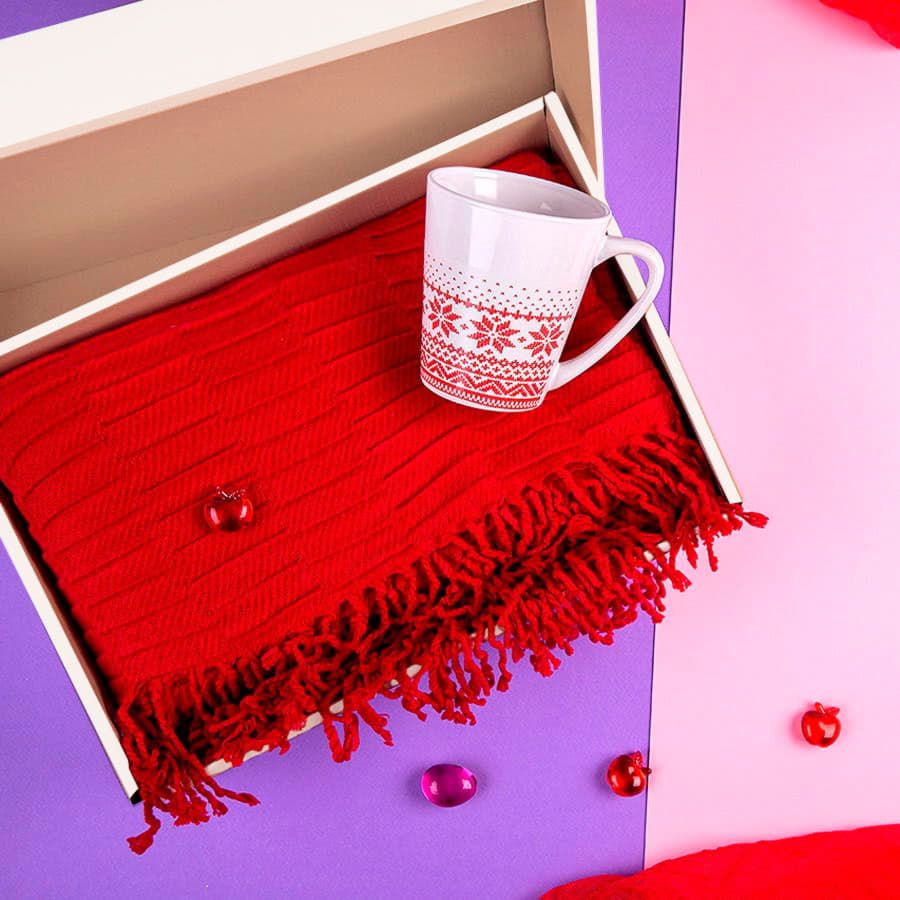 Набор подарочный NATIVE PASSION: плед, кружка, коробка, красный