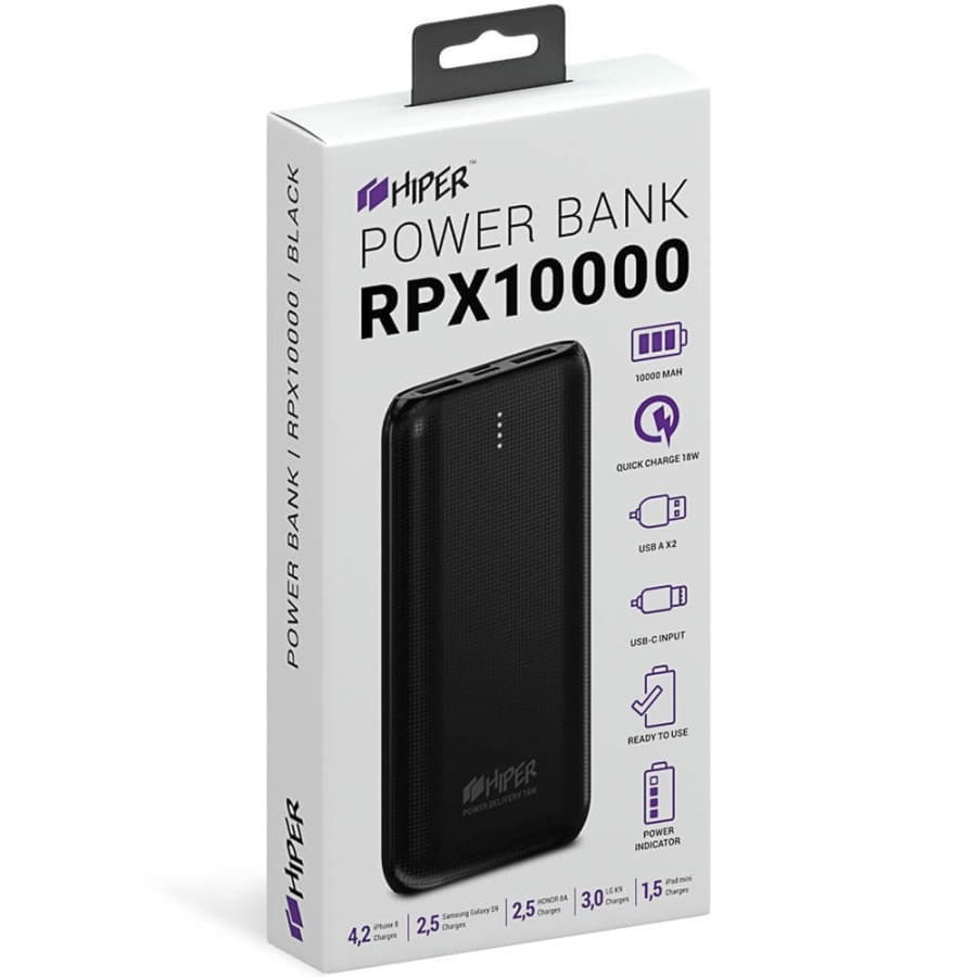 Универсальный аккумулятор RPX10000, QC3.0, PD, TYPE C, емкость 10000 мАч, черный 