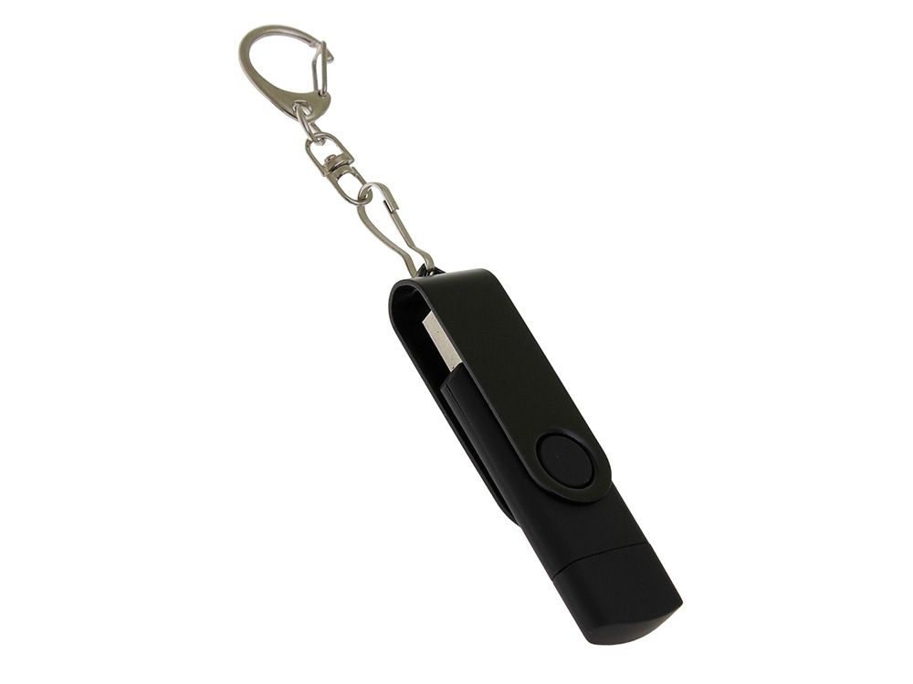 USB 2.0- флешка на 16 Гб с поворотным механизмом и дополнительным разъемом Type-C