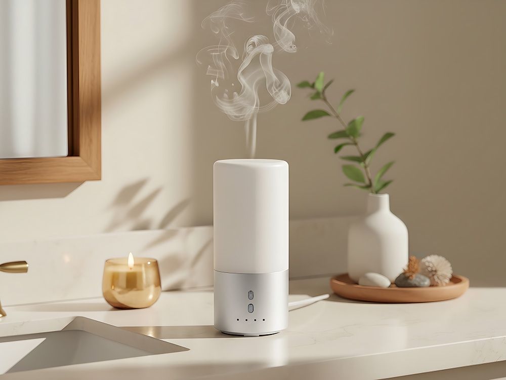 Увлажнитель воздуха с подсветкой "Breathe", белый/серебристый