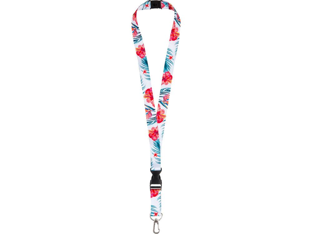 Ланъярд 2 см под сублимацию с карабином, межуровневым замком и замком обрыва, серебристый