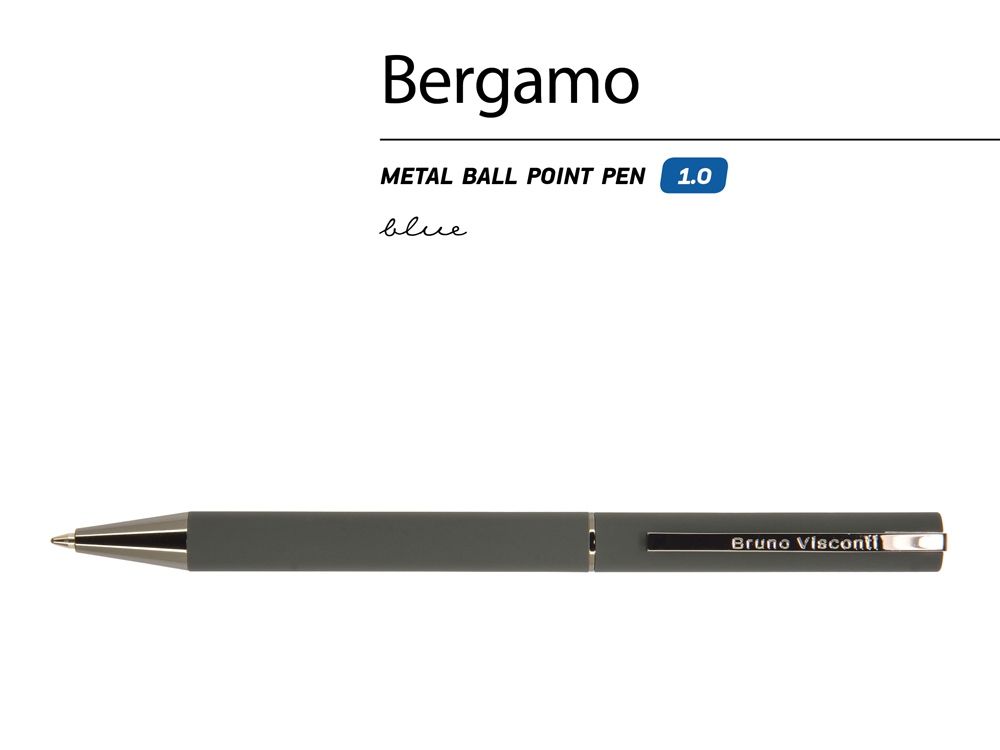 Ручка "Bergamo" шариковая автоматическая, серый металлический корпус, 0,7 мм, синяя