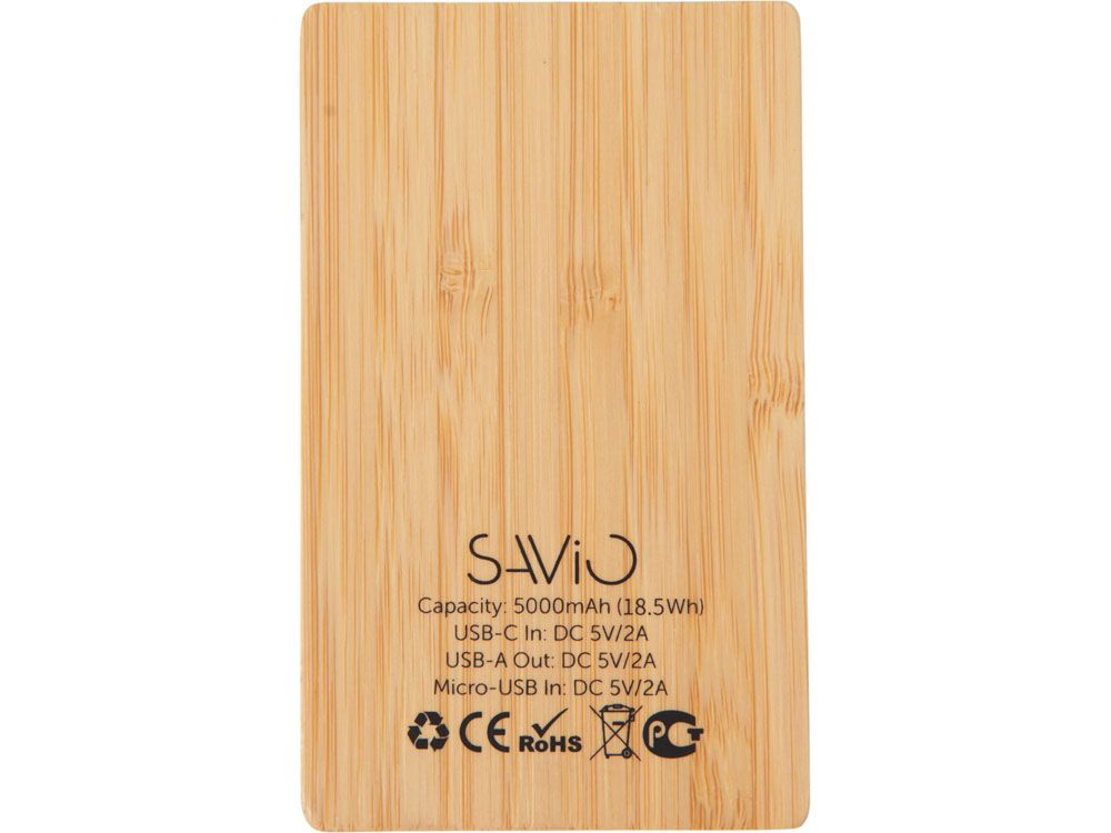 Внешний аккумулятор с подсветкой лого «Reedia S2», 5000 mAh, бамбук, черный