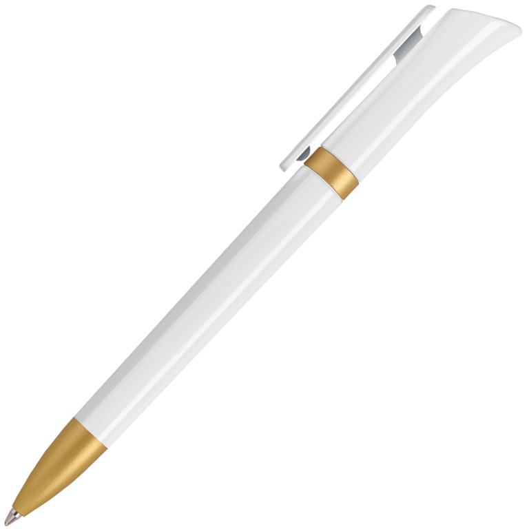 Ручка шариковая, пластиковая, белая/золотистая