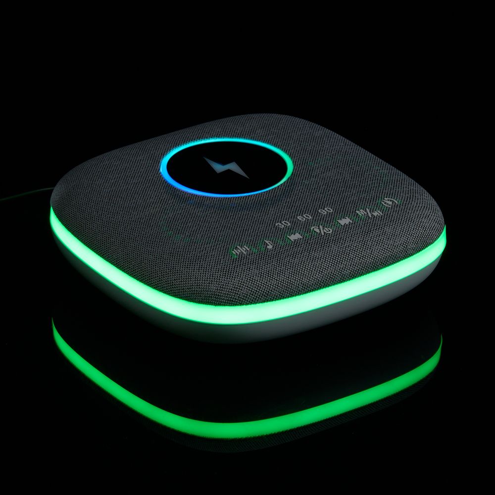 Bluetooth колонка с беспроводной зарядкой и подсветкой Terrafonic, серая