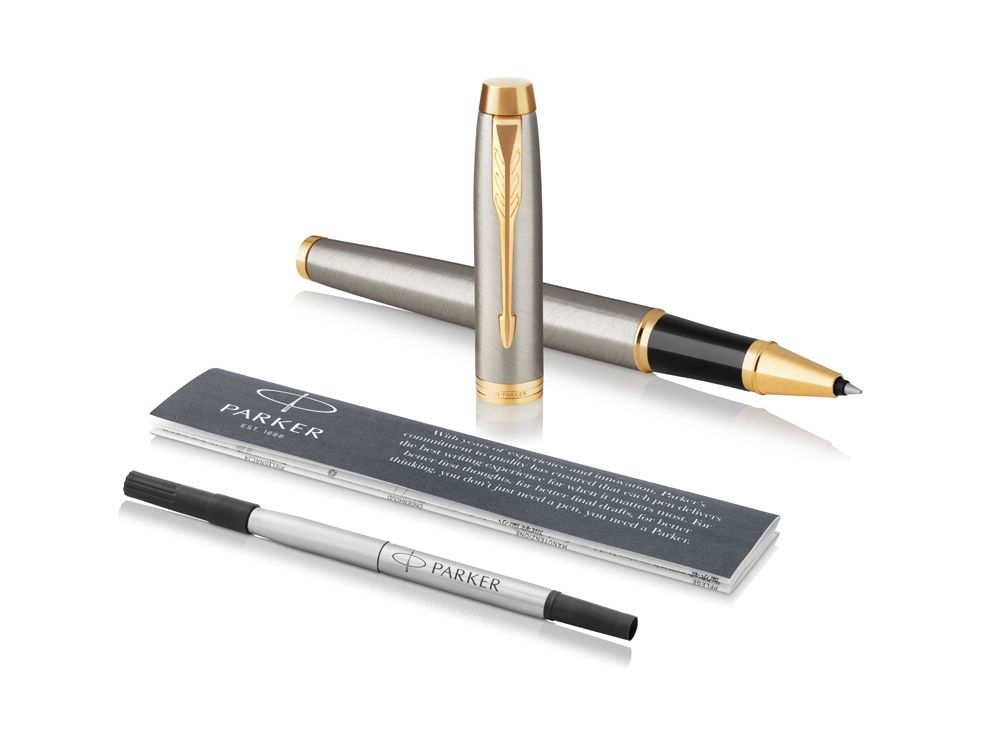 Ручка роллер «Parker IM Core Brushed Metal GT», серебристый/золотистый