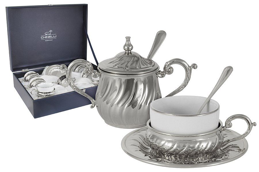 Чайный сервиз LUSSO  TORCIGLIONE в подарочной упаковке серебро
