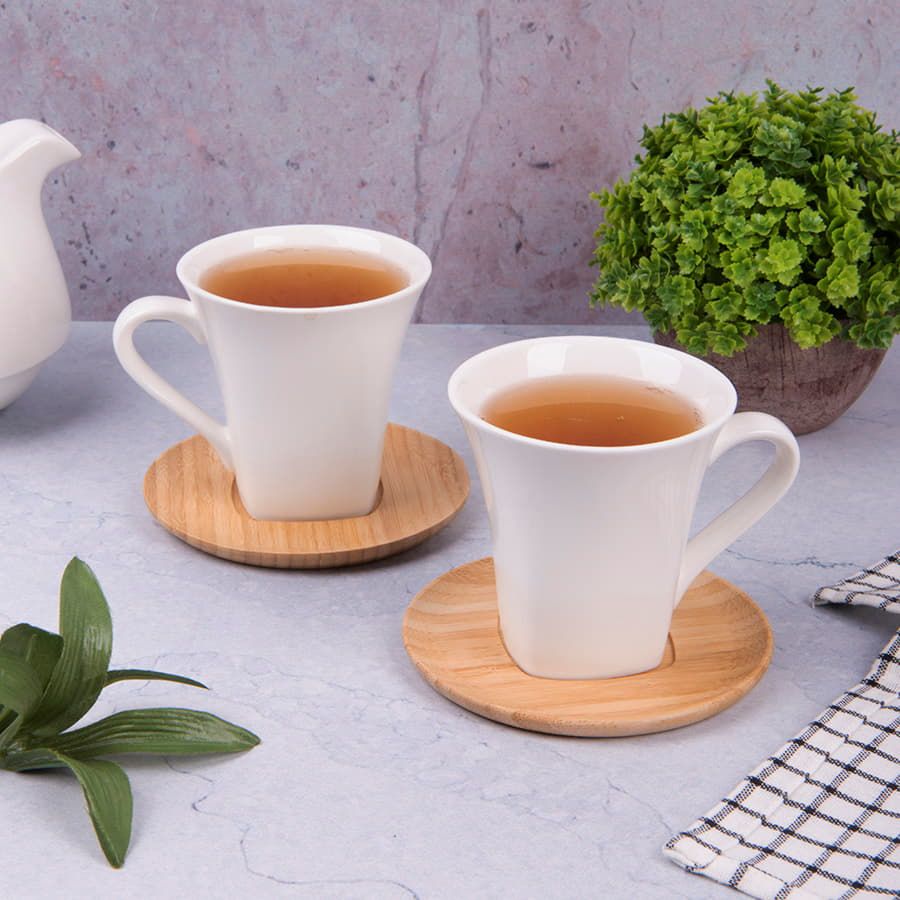 Чайные пары  "Натали" 2 штуки в упаковке, 19,5х19х9см, 200мл, фарфор, бамбук