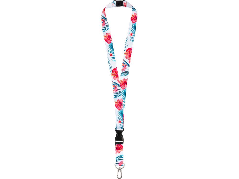 Ланъярд 2 см под сублимацию с карабином, межуровневым замком и замком обрыва, серебристый