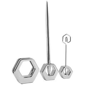 Набор настольный  "Гайка": подставка для визиток, авторучка на подставке и клип; 5,5х1,5х5 см; 3,8х1,5х16,5 см; 3х1,5х10 см; металл