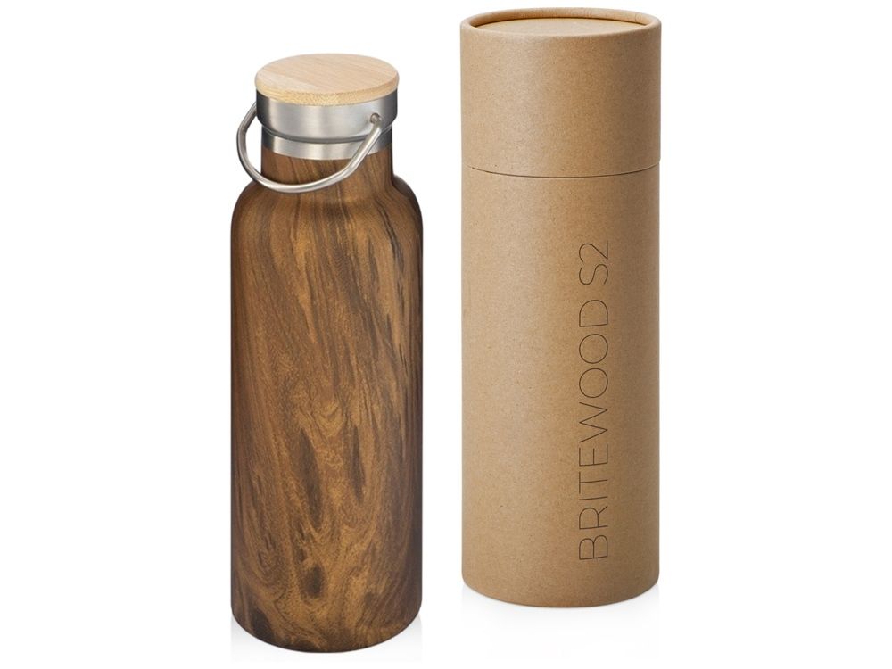 Вакуумный термос «Britewood S2», 500 мл, бамбуковая крышка, крафтовый тубус
