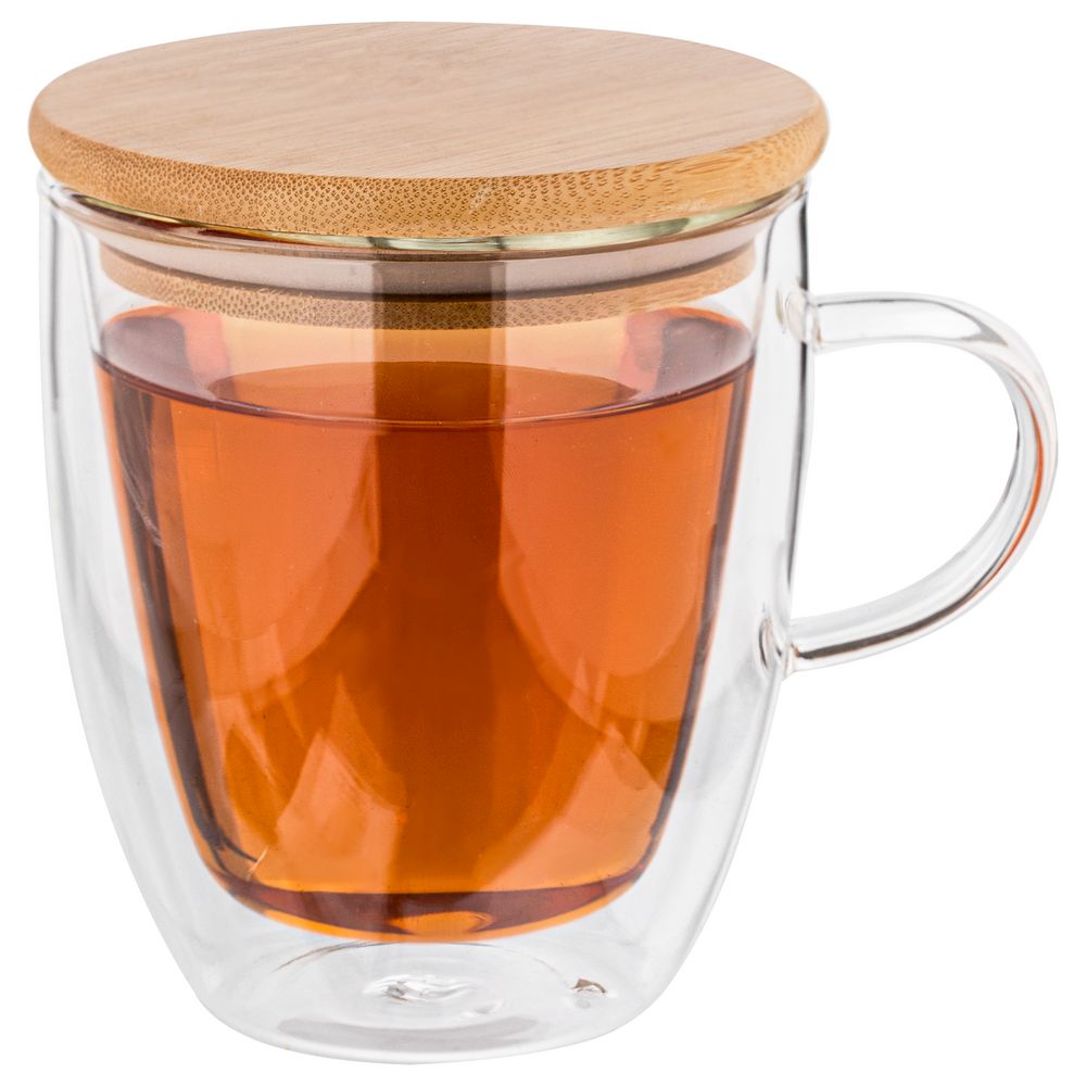 Кружка с двойными стенками Double Wall с бамбуковой крышкой Кружка с двойными стенками Double Wall с бамбуковой крышкой