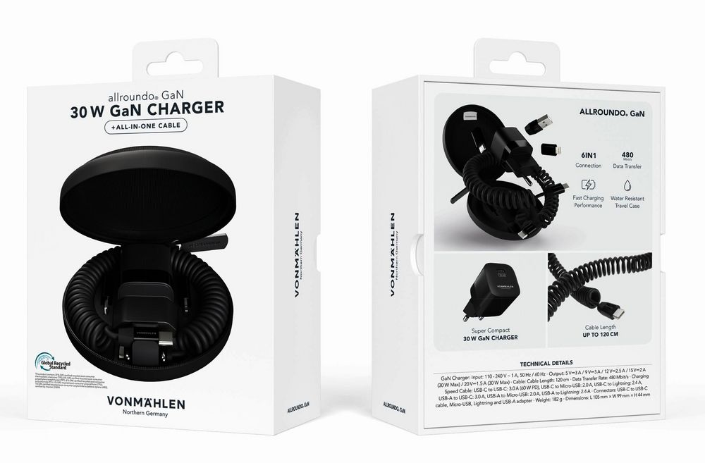 Зарядное устройство Vonmahlen Allroundo GaN, черное