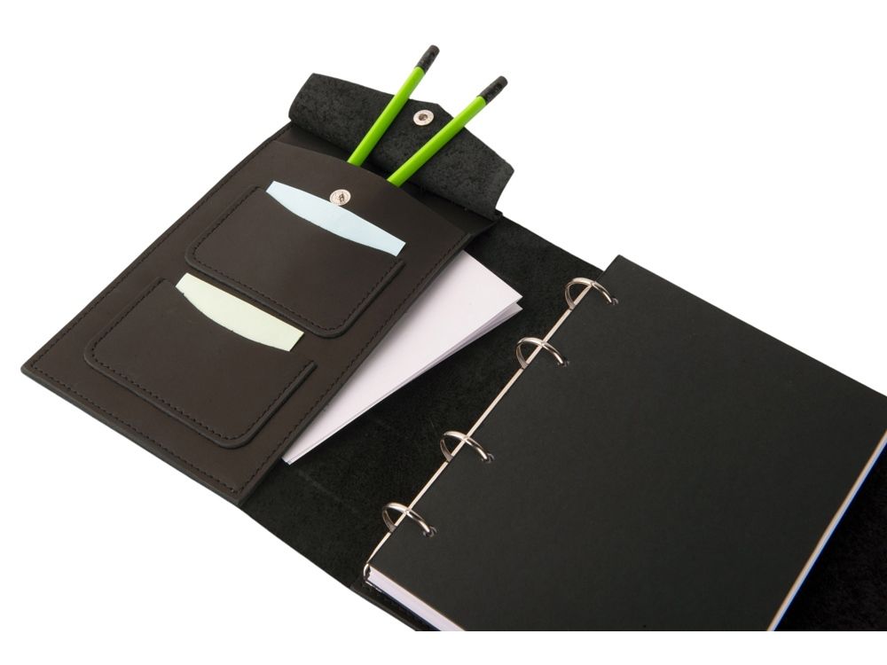 Блокнот кожаный А5 на кольцах, черный