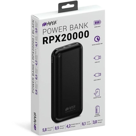 Универсальный аккумулятор RPX20000, QC3.0, PD, TYPE C, емкость 20000 мАч, черный 