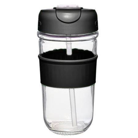 Стакан стеклянный герметичный Summer с трубочкой и крышкой, черный