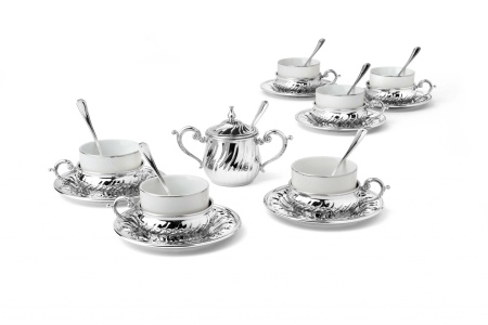 Чайный сервиз LUSSO  TORCIGLIONE в подарочной упаковке серебро